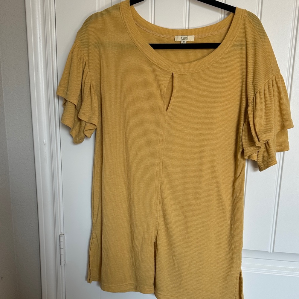Kori Mustard Ruffle Sleeve Blouse